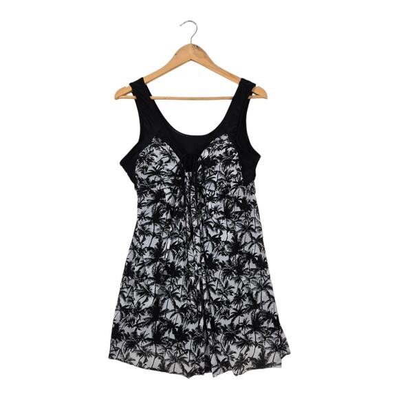 Wantdo One Piece Swimsuit Swimdress sz 16-18 Black White Print Padded Cups READ - Picture 1 of 14